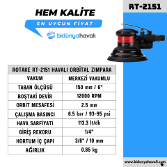ROTAKE RT-2151 Havalı Merkezi Vakumlu Orbital Zımpara 150 mm
