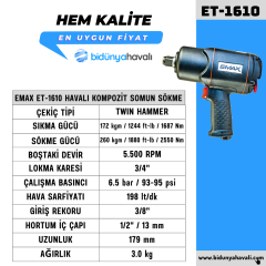 EMAX ET-1610 Havalı Kompozit Somun Sökme 3/4''