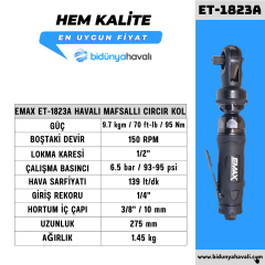 EMAX ET-1823A Havalı Mafsallı Cırcır Kol 1/2''