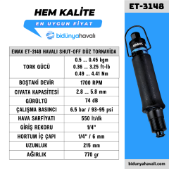 EMAX ET-3148 Havalı Shut-Off Düz Tornavida 6 mm