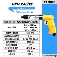 YAMA AT-4088 Havalı Kabzalı Tornavida Endüstriyel Dıştan Tork Ayarlı 6 mm